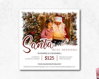 Santa Mini Sessions Template Photoshop Template for Photographers Christmas Marketing Board
