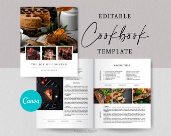 Minimalist Recipe Book Template, Editable Canva Cookbook
