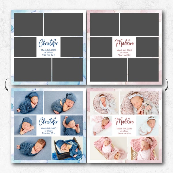 12x12 Newborn Photo Collage Template Photoshop Template for Photographers