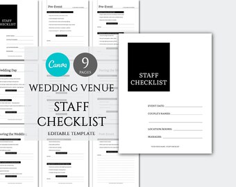 Lista de verificación definitiva para el personal del lugar de la boda - Plantilla editable de Canva