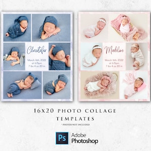 Baby Photo Collage Template for Photographers, Newborn Collage, Baby Girl Collage, Baby Boy Collage, Photoshop Template