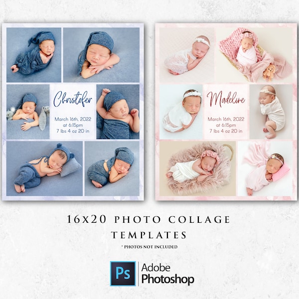 Baby Photo Collage Template for Photographers, Newborn Collage, Baby Girl Collage, Baby Boy Collage, Photoshop Template