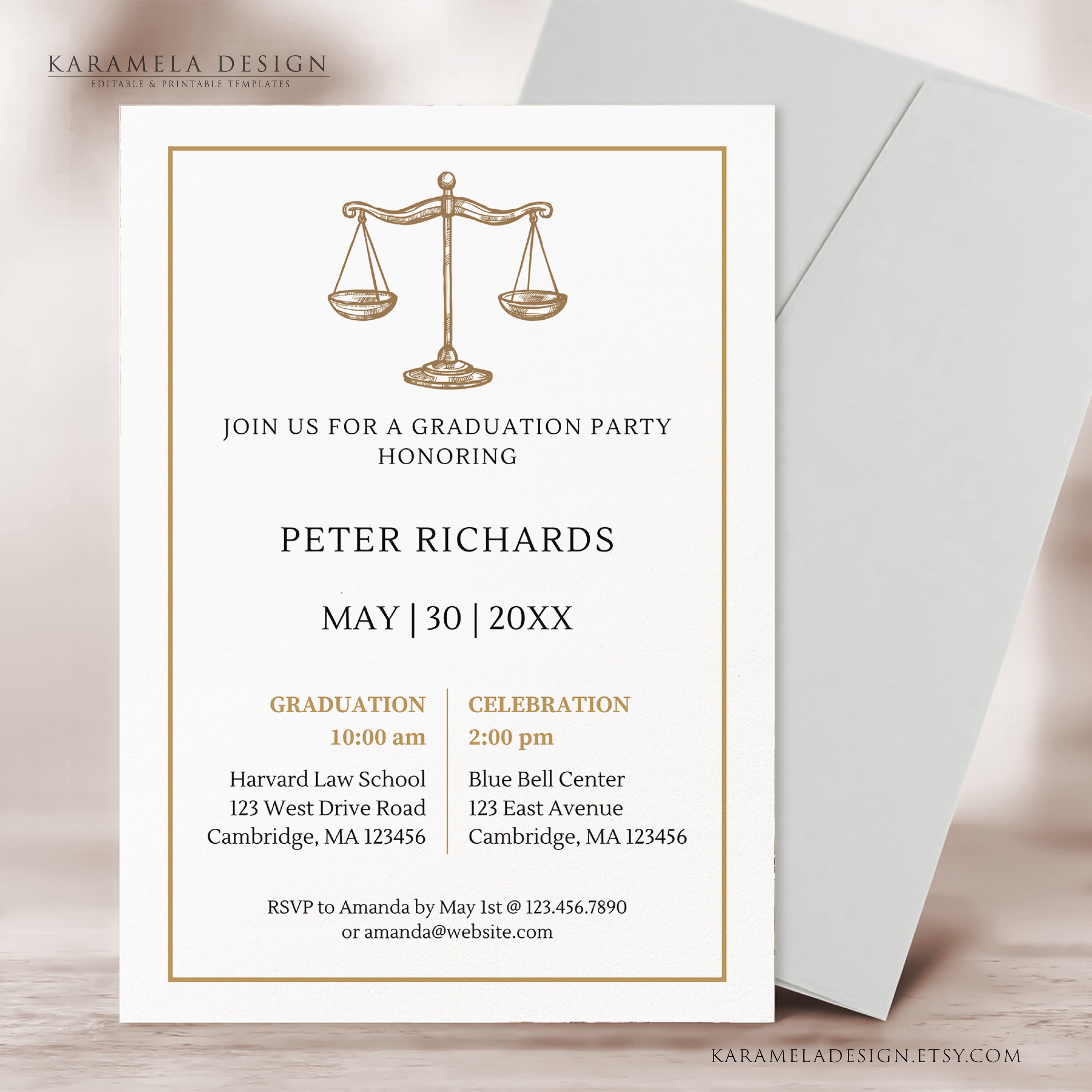 Modern Law School Graduation Invite Template With Photo, Lawyer Graduation  Ceremony Invitation, Canva Template - Etsy, image size:3000x2999