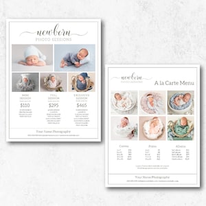Newborn Sessions Pricing Guide Template Photography Price List A la Carte Menu Pricing Template Photography Packages