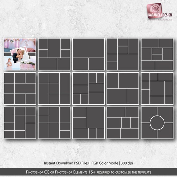 Photo Collage Templates: 15 PSD Files, 12x12 (Digital Download)