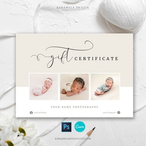 Chèque-cadeau personnalisable pour photographe : modèle modifiable Photoshop et Canva