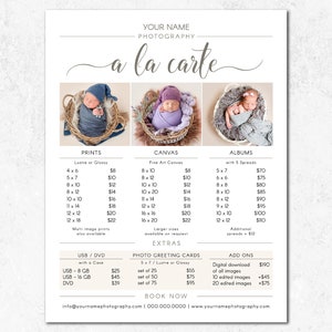 Photography A la Carte Template, Newborn Photography Pricing, Photo Sell Sheet, Children's Photographer Add-Ons Price List