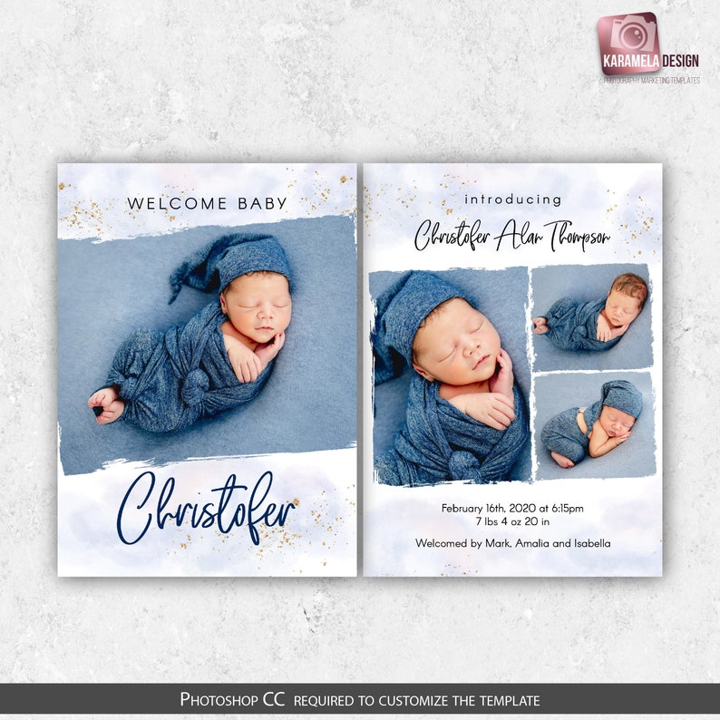 Birth Announcement Template for Photographers Baby Boy Announcement Photoshop Template