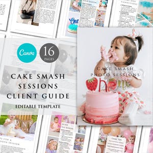 Modelo de Guia para Sessão de Fotos do Cake Smash | Pacote de Boas-Vindas ao Cliente Canva | Guia para Fotógrafos de Primeiro Aniversário de Bebê