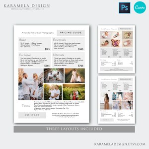 Photography Pricing Guide Template, Editable Price Guide for Photographers, Photography Packages | Photoshop & Canva
