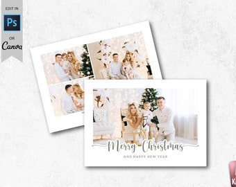Plantilla de tarjeta fotográfica navideña, tarjeta de felicitación, tarjeta navideña, tarjeta navideña, tarjeta fotográfica navideña, tarjetas navideñas, Canva, Photoshop