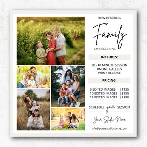 Family Mini Session Template – Canva & Photoshop Editable Marketing Flyer for Photographers
