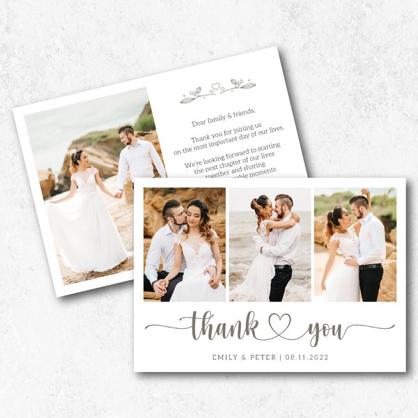 Wedding Thank You Card Template for Photographers, Custom Thanks Card, Personalized Card with Photos, Thank You Photo Collage Card