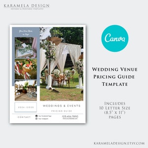 Moderne Dusty Blue Hochzeit Venue Pricing Guide Vorlage, Canva Vorlage