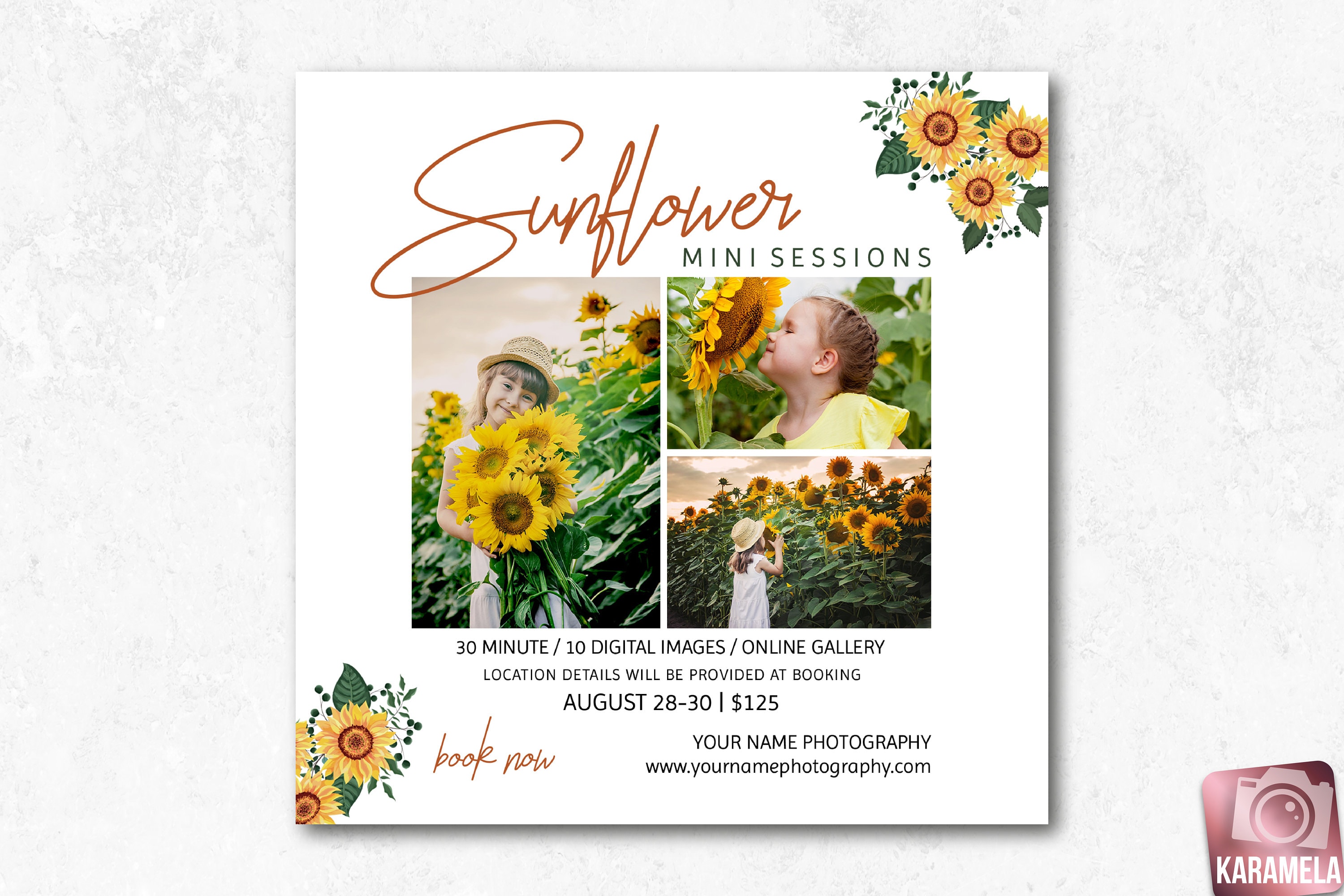 Sunflower Mini Session Template Summer Sessions Marketing Etsy