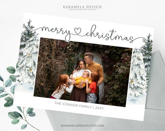 Merry Christmas Photo Card Template, Collage Happy Holidays Card - Photoshop & Canva Compatible
