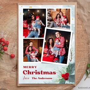 Modèle de carte photo de Noël aquarelle pour Canva, carte de voeux de collage de photos imprimable