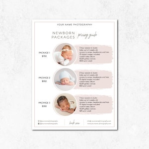 Newborn Photography Pricing Guide Template, Price List Template for Photographers, Photoshop Template