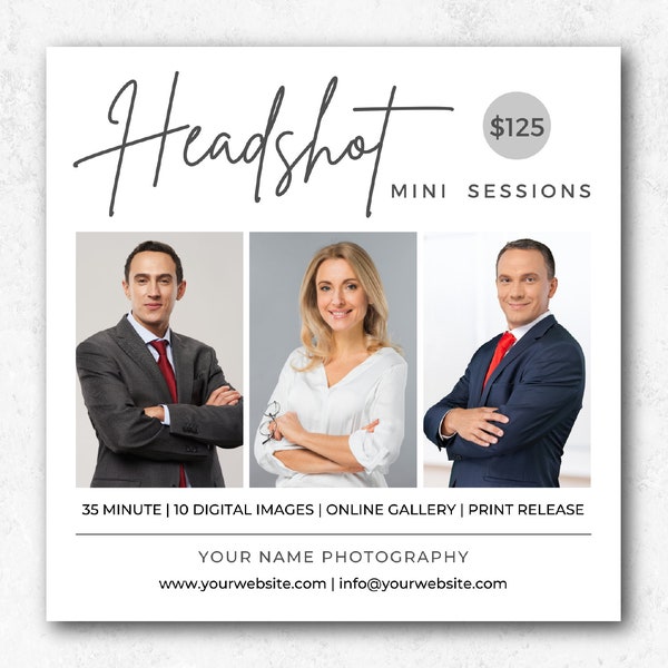 Headshot Mini Sessions Template, Portrait Photo Sessions Marketing Board, Headshot Sessions, Portrait Mini Sessions, Photoshop & Canva