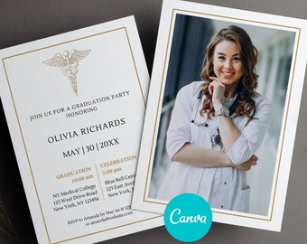 Medical School Graduation Invitation Template with Photo (Canva)
