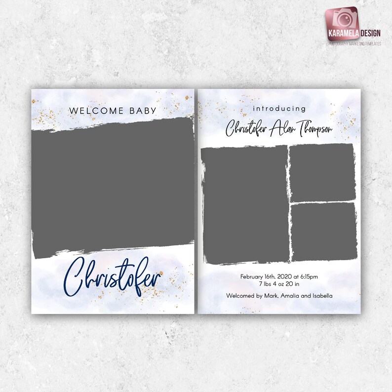 Birth Announcement Template for Photographers Baby Boy Announcement Photoshop Template