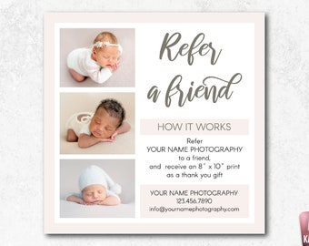 Newborn Photography Referral Card Template, Photoshop Template for Photographers, Refer a Friend Marketing Board