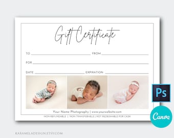 Photography Gift Certificate Template: Canva & Photoshop (7x5)