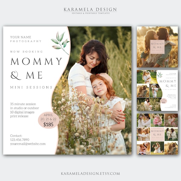 Customizable Mommy and Me Mini Session Templates for Photographers - Set of 4 | Photoshop & Canva