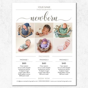 Newborn Photography Pricing Template, Newborn Sessions Pricing Guide, Photography Packages Template