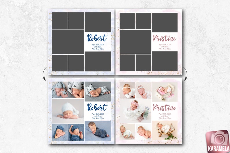 Newborn Photo Collage Templates for Photographers, 12x12 Collage Board ...