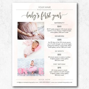 Baby&#39;s First Year Package, Newborn Photography Packages, Photography Pricing Template, Newborn Marketing Board