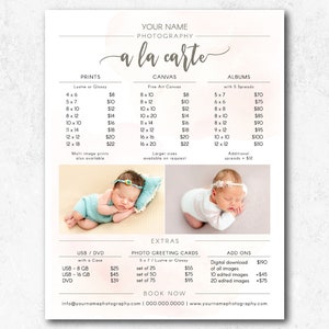 Newborn Photography Pricing, Photoshop Template, Photography A la Carte Template, Children's Photographer Add-Ons Price List