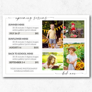 Upcoming Sessions Photography Template, Photoshop Template for Photographers, Session Dates Marketing Board, Photography Flyer