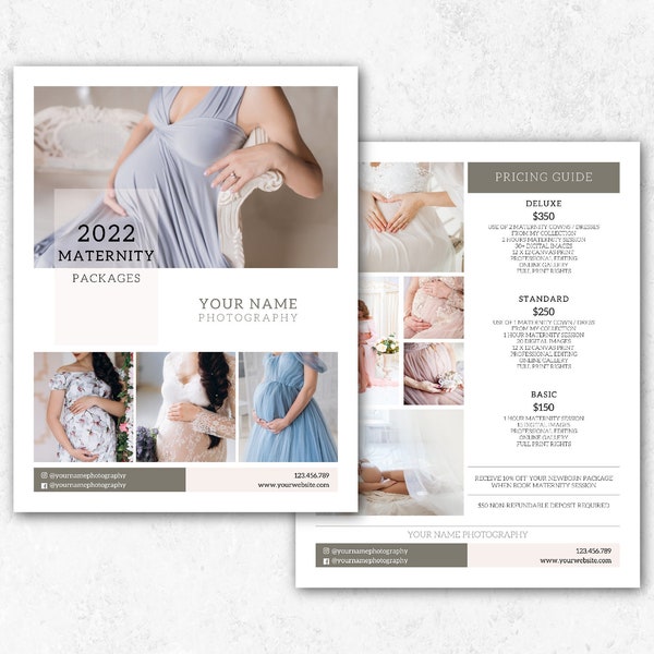 Maternity Photography Pricing Guide Template Newborn Packages Template Maternity Mini Sessions Price List Template Photography Packages