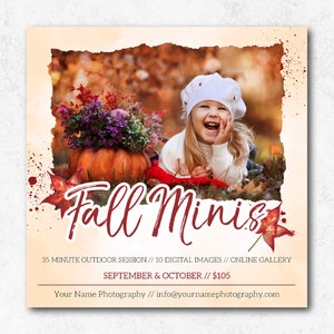 Fall Photo Sessions Marketing Template, Photoshop Template for Photographers, Autumn Mini Sessions Marketing Board