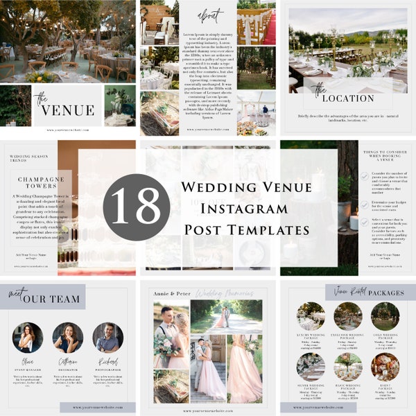 Modern Wedding Venue Instagram Post Templates | Editable Canva Template