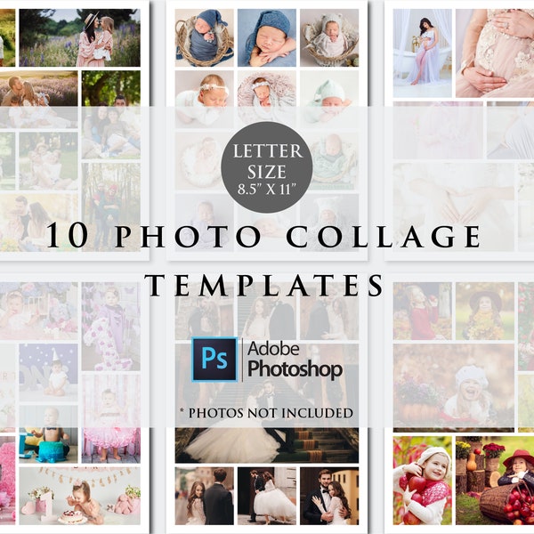 Letter Size Photo Collage Templates Digital Collages Photo Templates Bundle for Photographers Photoshop Template