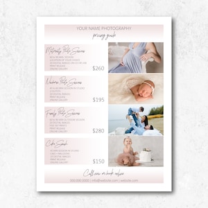 Photography Pricing Template Price List for Photographers Photography Pricing Guide Template Marketing Template Photography Template