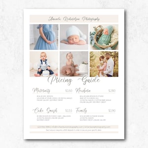 Prijsgids Sjabloon Fotografie Prijslijst Photoshop-sjabloon voor fotografen