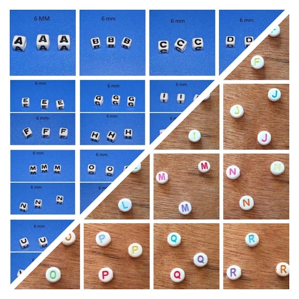 20 perles lettre alphabétique « de A a Z » cube acrylique de 6 mm