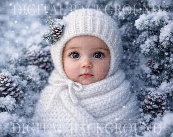 Digitaler Hintergrund für Neugeborene | Digitaler Winterhintergrund mit Schnee | PNG, Gesicht hinzufügen, Gesicht einfügen