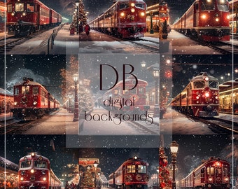 Christmas Train Digital Background Collection | Christmas Digital Background | Train Digital Background | Digital Background Bundle