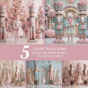 5 Christmas Digital Backdrops Bundle | Nutcracker Digital Backdrop | Pastel, Christmas, Snow, Candyland | Digital Background for Composites