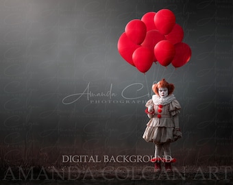 Halloween Digitaler Hintergrund | Roter Ballon Digitaler Hintergrund | Clown Digitaler Hintergrund | Zusammengesetzter Hintergrund für Fotografie | Gruselig