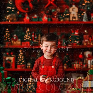 Christmas Digital Backdrop| Toy Store Digital Background | Holiday, Festive, Santa Workshop, Composite