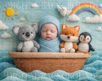 Digitaler Hintergrund für Neugeborene | Digitaler Hintergrund „Arche Noah“ | PNG, Gesicht hinzufügen, Gesicht einfügen