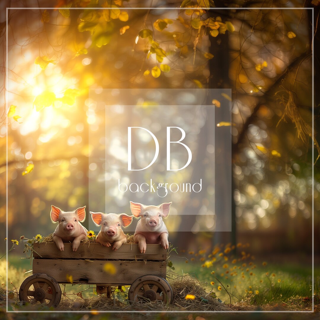 Spring Digital Background | Little Pigs in Wagon Digital Background ...