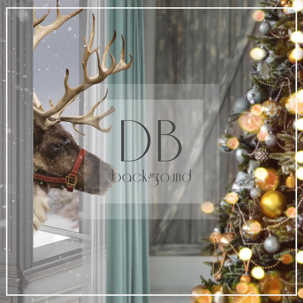 Reindeer Window Digital Background | Christmas Digital Background | Reindeer Digital Background | Digital Backdrop