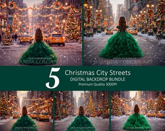 Weihnachtsstadt-Straßen-Fotografie-Hintergrundpaket: Bokeh, Familie, Haustiere (Digitaler Download)