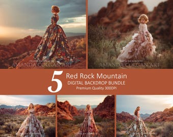 Red Rock Digital Photography Backdrop Bundle: Desert Mountain Scene (JPEG)